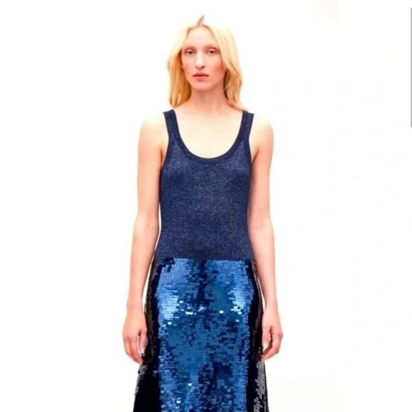 MSRP 225 NEW COS SEQUIN DRESS SMALL MIDI TRUMPET STYLE TANK KNIT SHIMMER SEQUINS - Picture 11 of 12